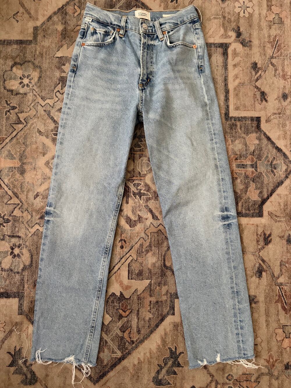Citizens of Humanity Daphne Crop Jeans 24 Checkmate High Rise Raw Hem Straight